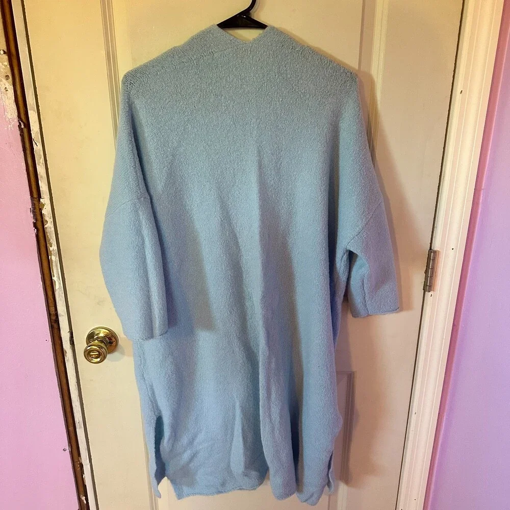 Soft Surroundings Open Long Duster Cardigan Wool Blend Light Blue Small Medium - Picture 3 of 4